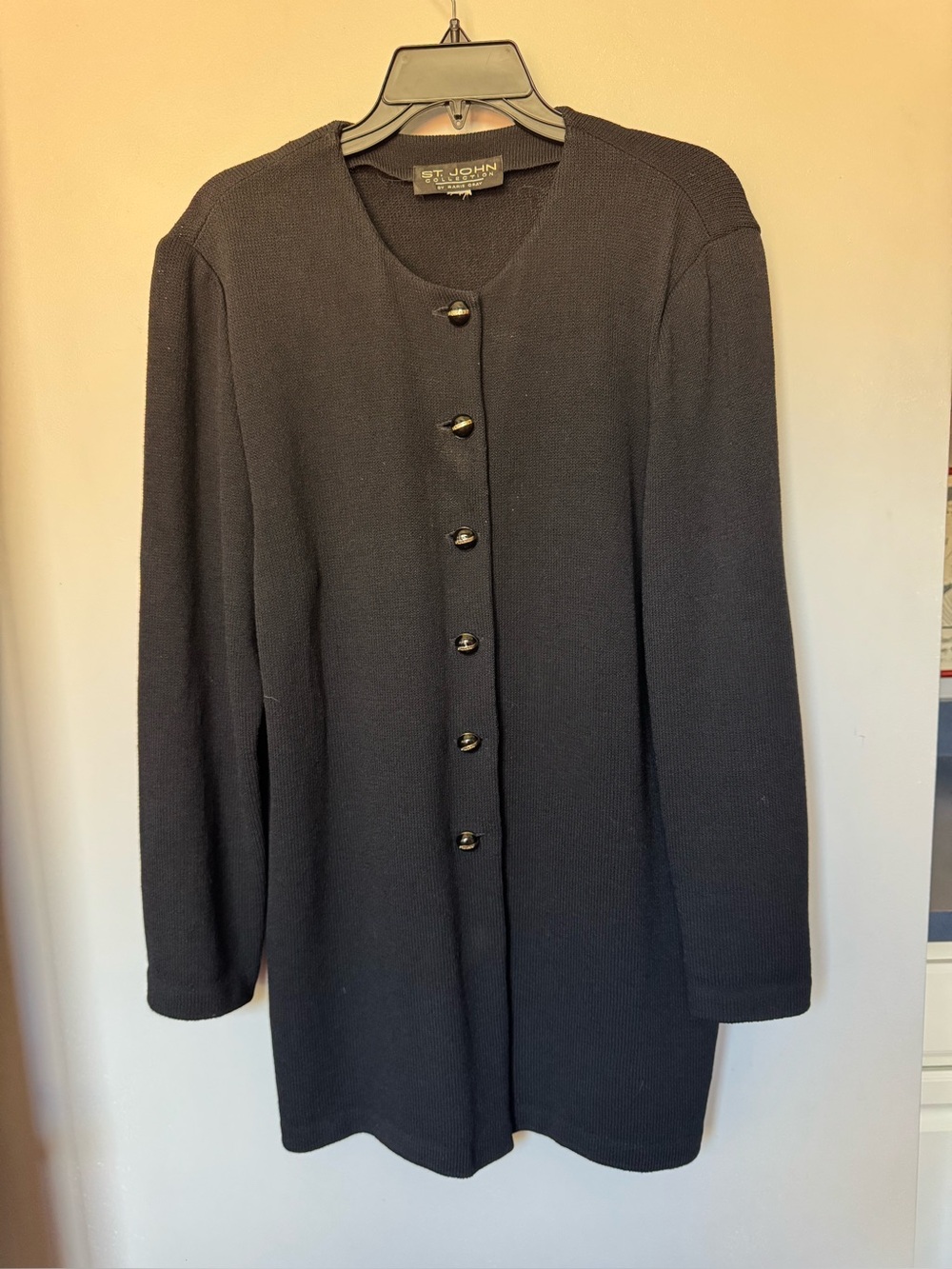 St. John Black Long Sleeve Knit Button-Front knit Jacket